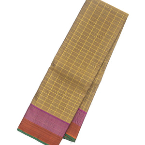 Taupe Handloom Kanchipuram Silk Saree With Checks