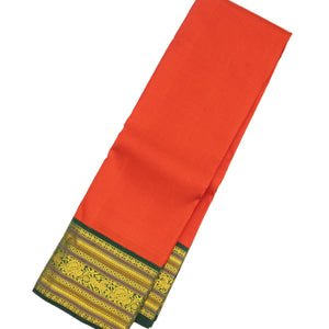 Orange Handloom Kanchipuram Korvai Silk Saree With Green Border