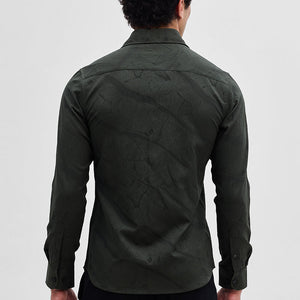 Dark Green Slim Fit Self-Design Shirt