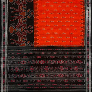 Red Handloom Orissa Cotton Saree And Black Border