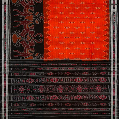 Red Handloom Orissa Cotton Saree And Black Border