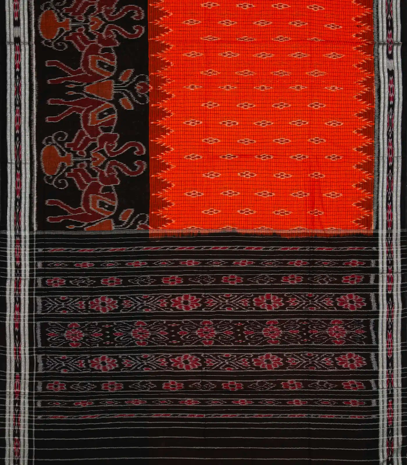 Red Handloom Orissa Cotton Saree And Black Border