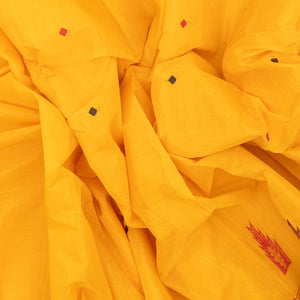Yellow Handloom Rasipuram Cotton Saree With Diamond & Temple Motifs