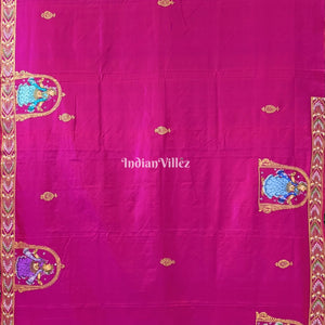 Magenta Nartaki Chandua Theme Hand-Painted Pattachitra Saree