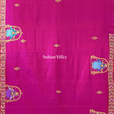 Magenta Nartaki Chandua Theme Hand-Painted Pattachitra Saree