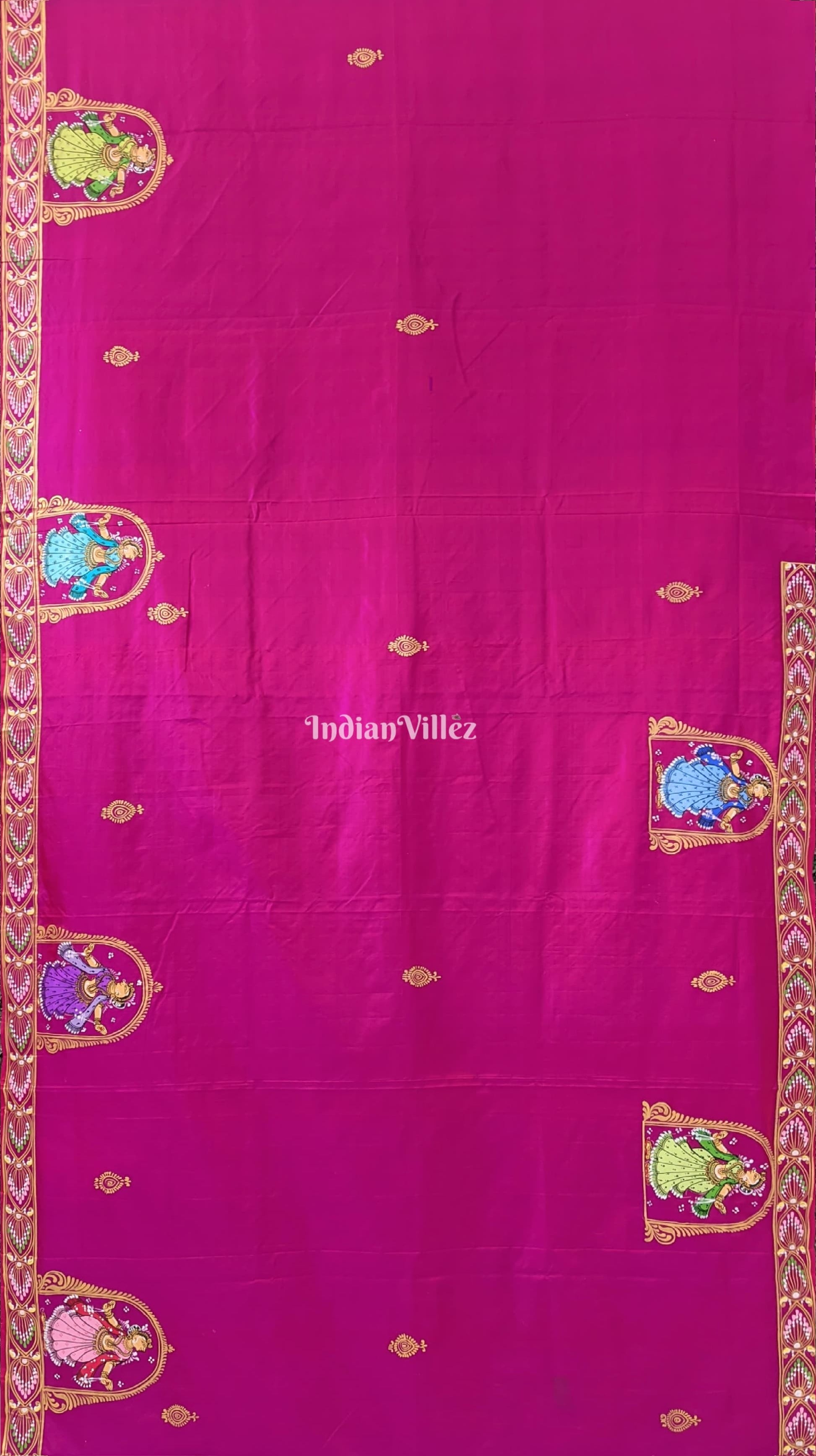 Magenta Nartaki Chandua Theme Hand-Painted Pattachitra Saree