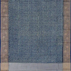 Navy Blue Woven Chanderi Cotton Saree With Printed Small Motifs