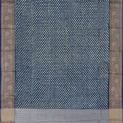 Navy Blue Woven Chanderi Cotton Saree With Printed Small Motifs