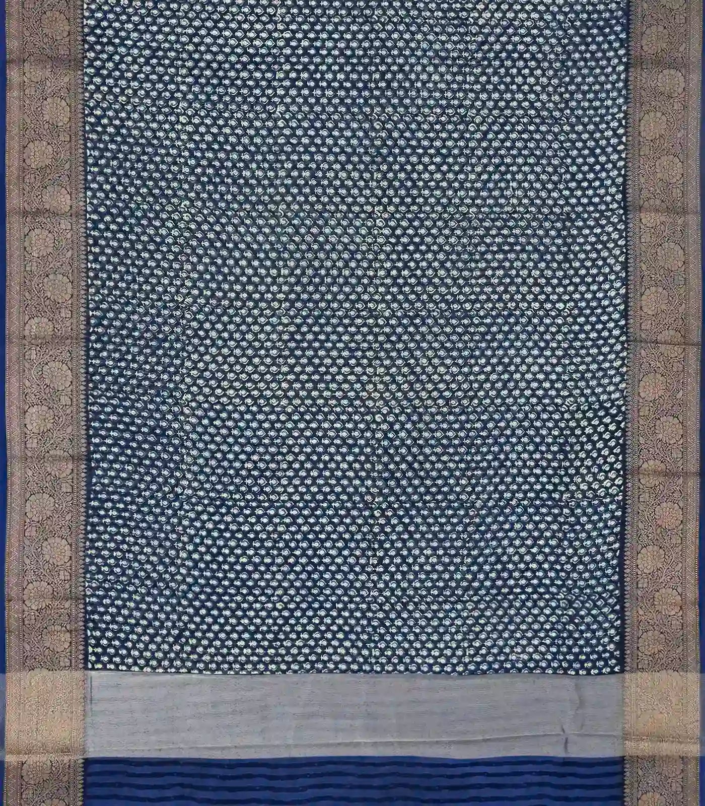 Navy Blue Woven Chanderi Cotton Saree With Printed Small Motifs