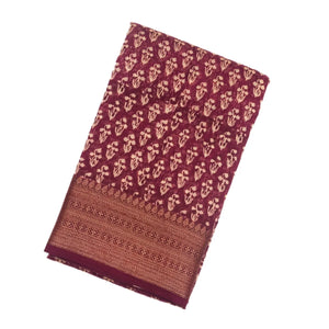 Maroon Woven Chanderi Cotton Saree With Zari Border