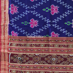Violet Lotus Design Odisha Ikat Khandua Silk Saree