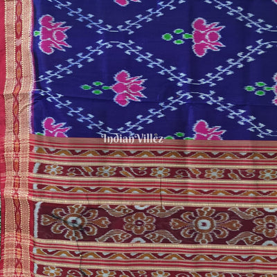 Violet Lotus Design Odisha Ikat Khandua Silk Saree