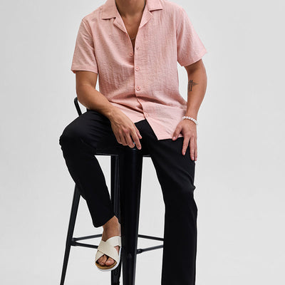 Peach Box Fit Linen Blend Shirt