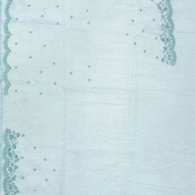 Turquoise Woven Blended Viscose Saree With Embroidered Floral Motifs