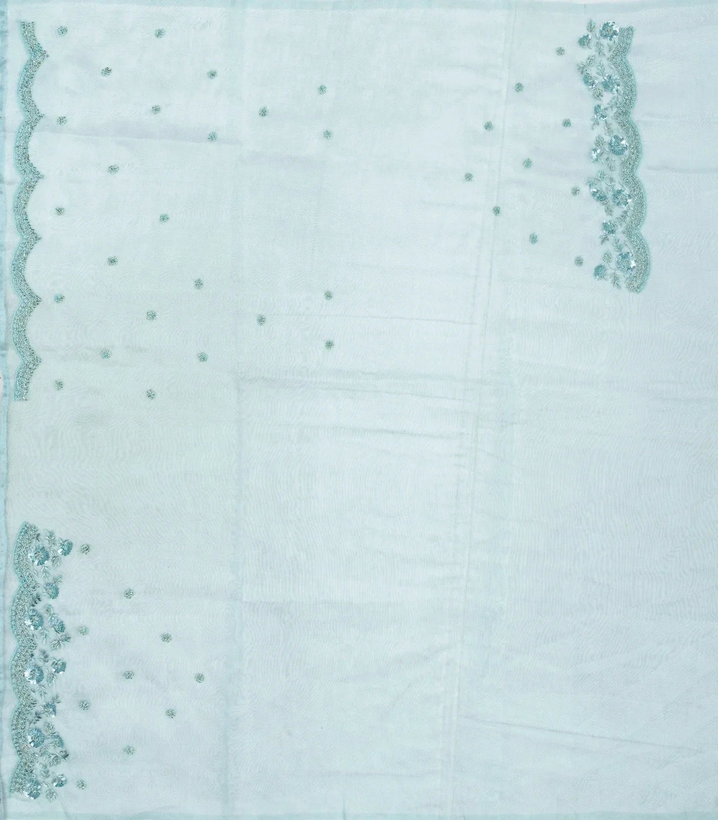Turquoise Woven Blended Viscose Saree With Embroidered Floral Motifs