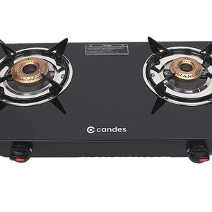 Flame Glass Top Gas Stove 4 Burner, Manual Ignition, Black