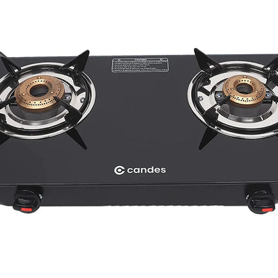 Flame Glass Top Gas Stove 4 Burner, Manual Ignition, Black