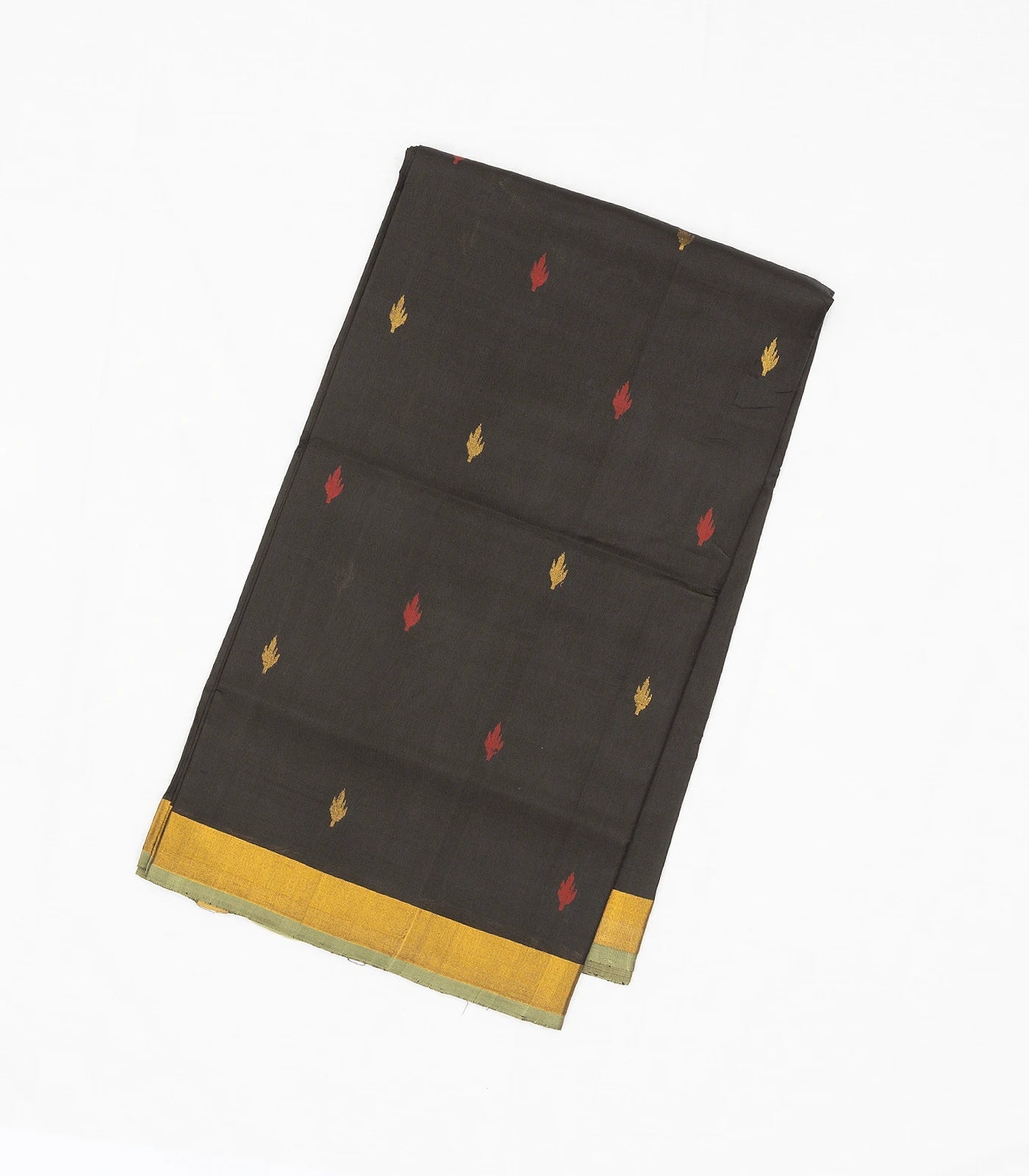 Black Handloom Uppada Silk Saree With Floral Buttas & Zari Border