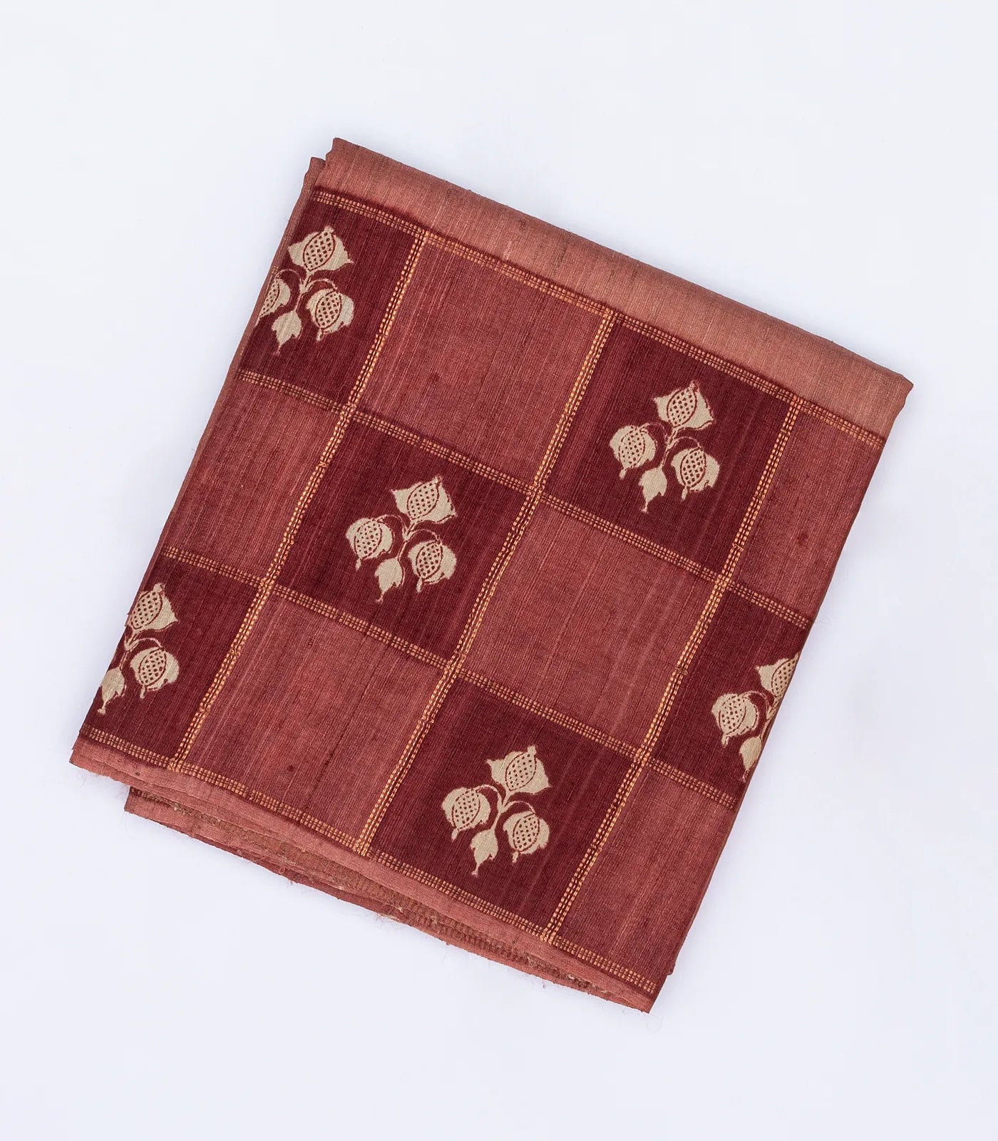 Chesnutt Pink Handloom Tussar Silk Saree With Stripes & Floral Motifs in Border
