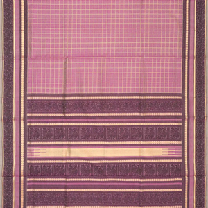 Lilac Handloom Silk Cotton Saree With Zari Checks