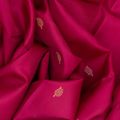 Pink Handloom Soft Silk Saree With Floral Buttas & Blue Pallu