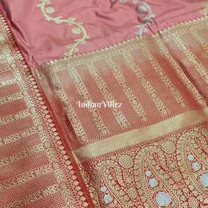 Baby Pink Thread Work Banarasi Katan Silk Saree