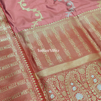 Baby Pink Thread Work Banarasi Katan Silk Saree