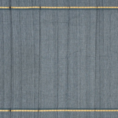 Dark Grey Handloom Kanchi Cotton Saree With Zari Stripes