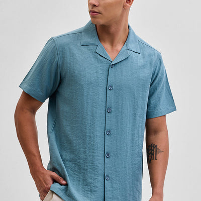 Light Blue Box Fit Linen Blend Shirt