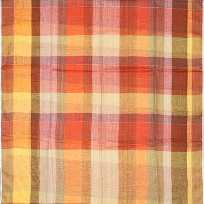 Multi Colour Handloom Linen Saree With Red Checks