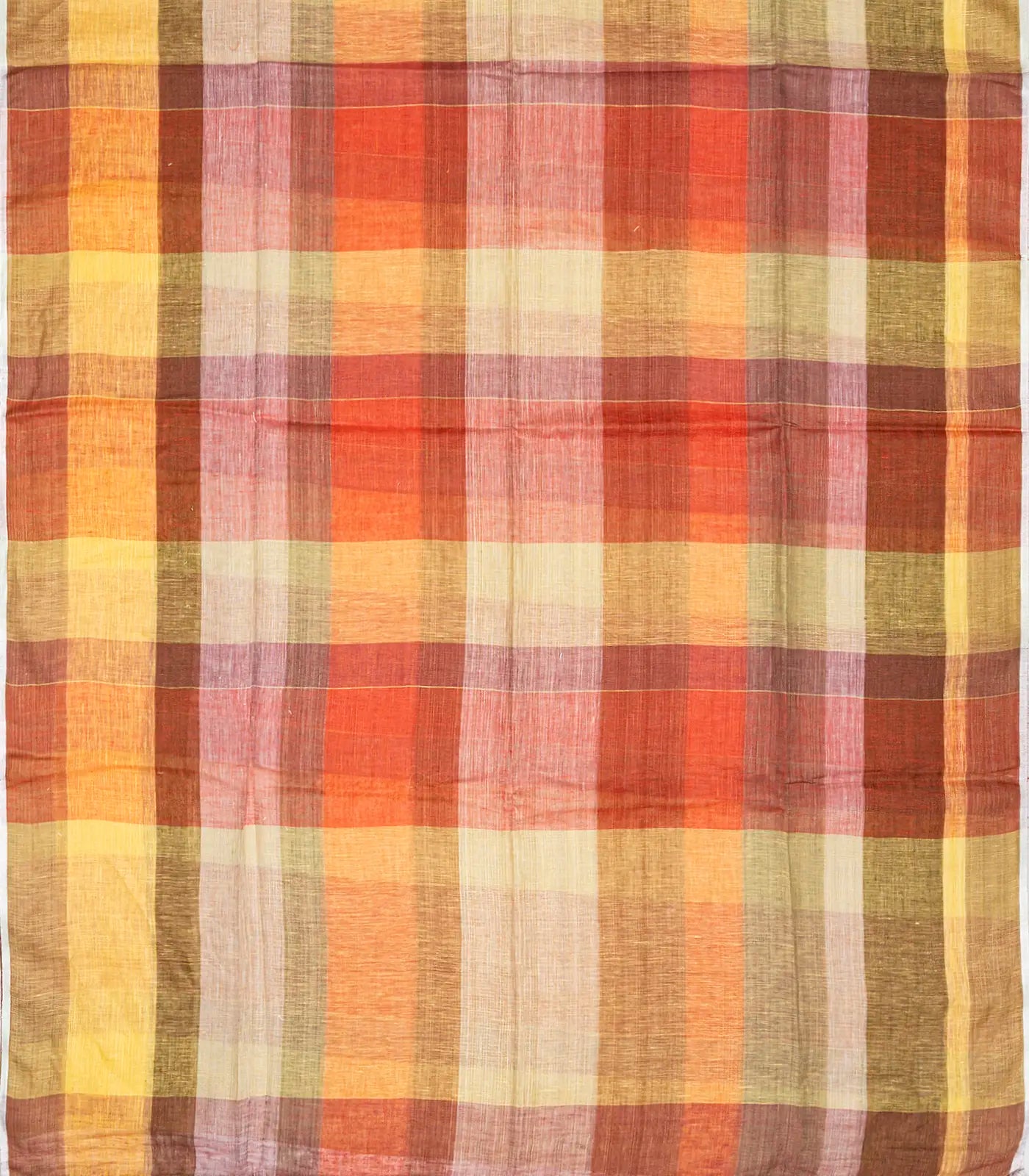 Multi Colour Handloom Linen Saree With Red Checks