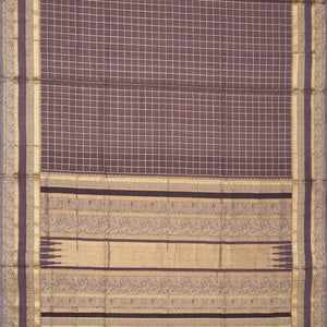 Dark Grey Handloom Silk Cotton Saree With Zari Checks