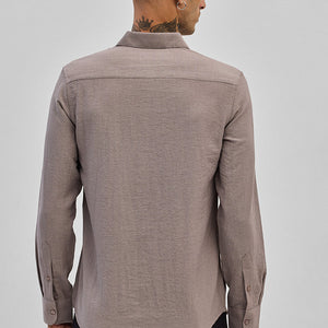 Light Brown Slim Fit Linen Shirt