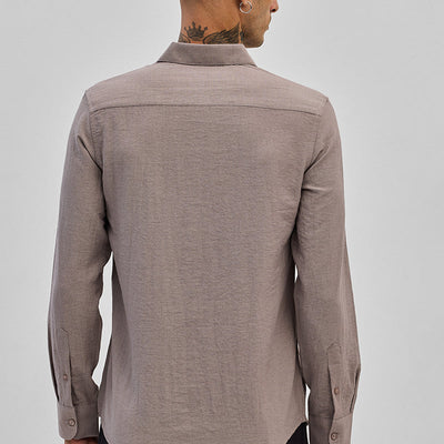 Light Brown Slim Fit Linen Shirt
