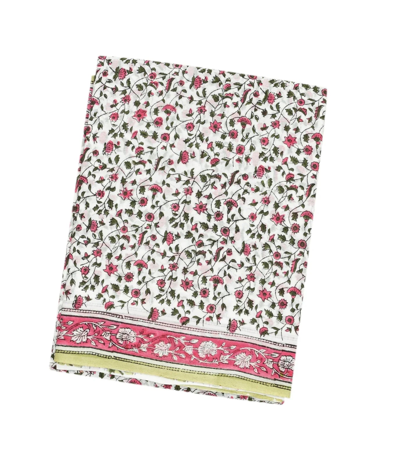 White Woven Jaipur Cotton Saree With Pink Printed Floral Motifs