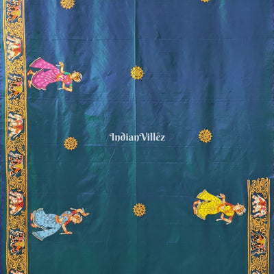 Peacock Green Dual Tone Kandarpa Hasti Hand-Painted Pattachitra Saree