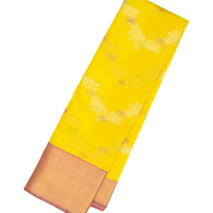 Yellow Handloom Kanchipuram Korvai Silk Saree With Meena Floral Motifs