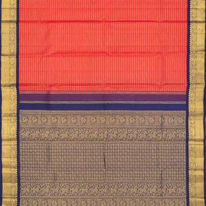 Red Handloom Kanchipuram Korvai Silk Saree With Zari Stripes