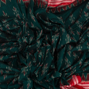 Sea Green Handwoven Orissa Cotton Saree With Tie & Dye Floral Motifs & Contrast Border