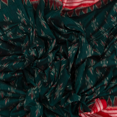 Sea Green Handwoven Orissa Cotton Saree With Tie & Dye Floral Motifs & Contrast Border