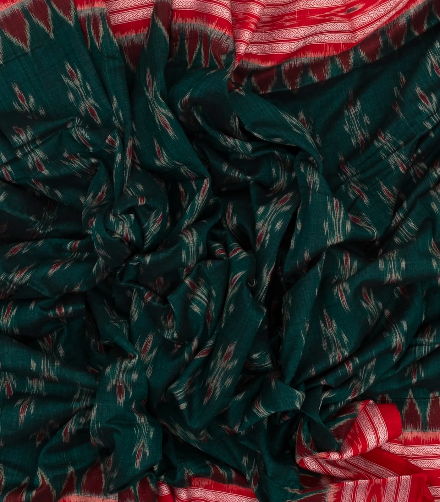 Sea Green Handwoven Orissa Cotton Saree With Tie & Dye Floral Motifs & Contrast Border