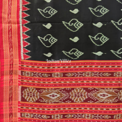 Black Red Shankha Design Khandua Silk Saree with Pasapali Anchal