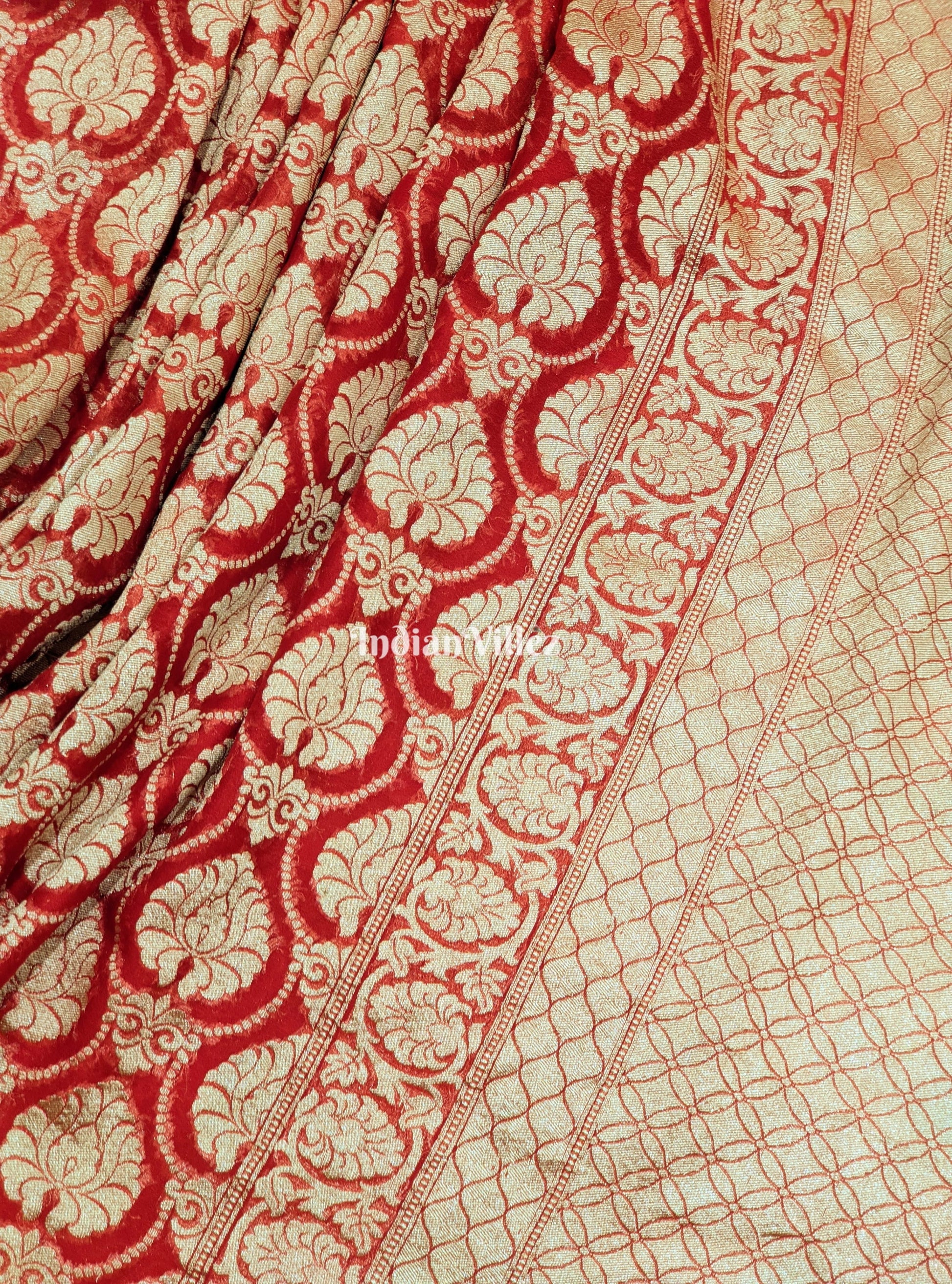 Red Pure Banarasi  Khaddi Georgette Saree