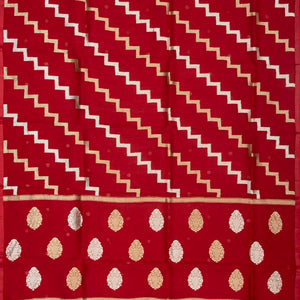 Red Woven Organza Silk Saree With Chevron Motifs