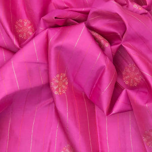 Bubblegum Pink Silk Saree With Zari Stripes & Buttas