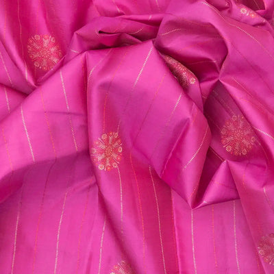 Bubblegum Pink Silk Saree With Zari Stripes & Buttas