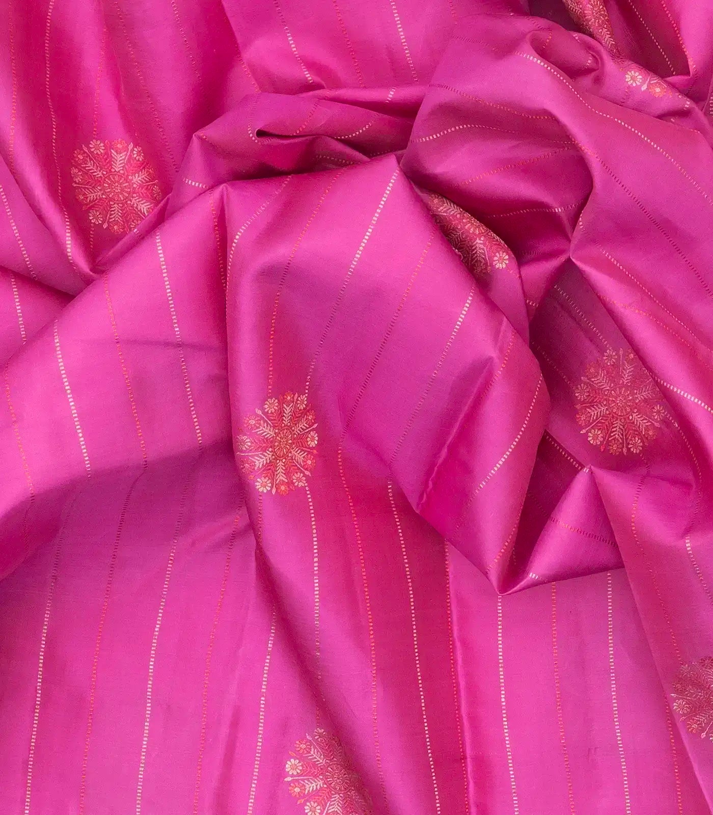 Bubblegum Pink Silk Saree With Zari Stripes & Buttas