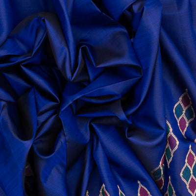 Blue Handloom Kanchipuram Silk Saree With Meena Buttas