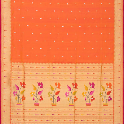 Orange Handwoven Banarasi Silk Saree With Floral Motif Buttas