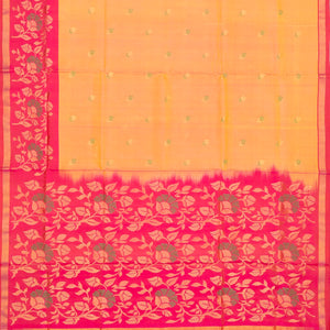 Orange Handloom Uppada Silk Saree With Floral Buttas & Pink Border